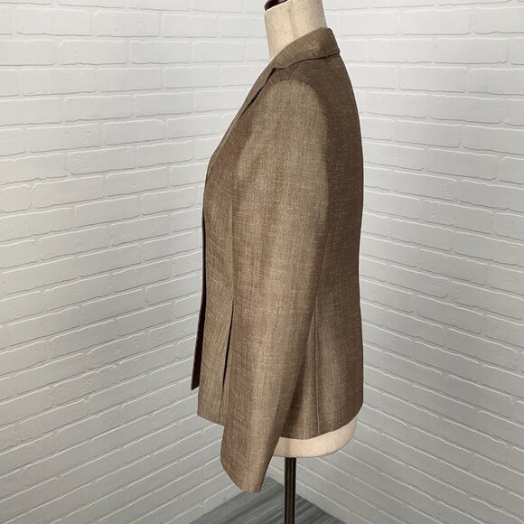 Kasper Blazer Women 4P Tan White Shimmer Woven Fitted Classic‎ Career Notch VTG - Picture 3 of 12